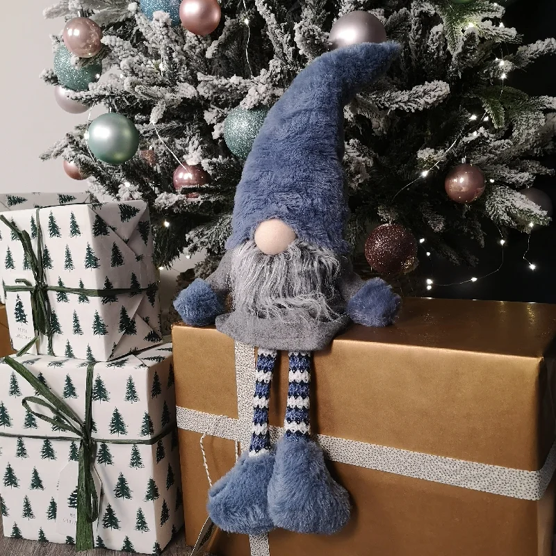 62cm Battery Operated Plush Blue Gonk Santa Christmas Decoration with LED Nose and Dangly Legs