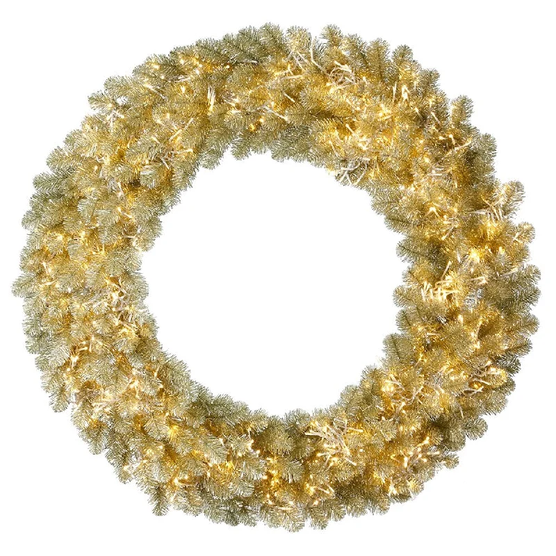 Vickerman 48" Champagne Artificial Christmas Wreath, Warm White LED 3MM 8 Function Lights